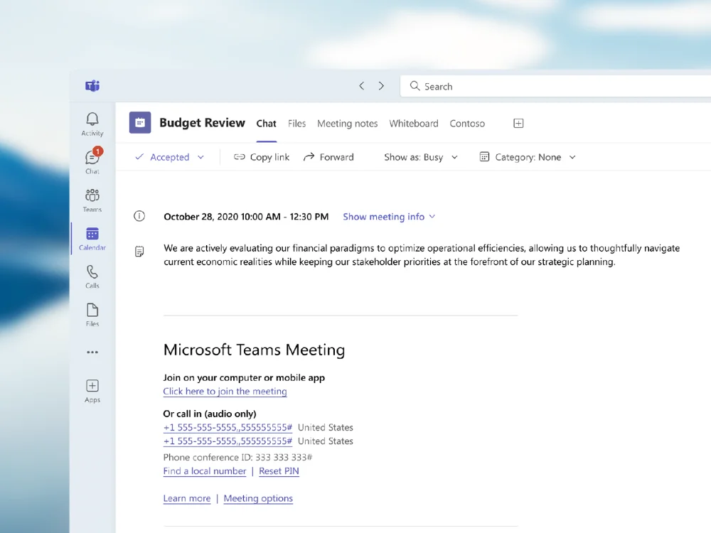A scheduled Microsoft Teams meeting on the calendar